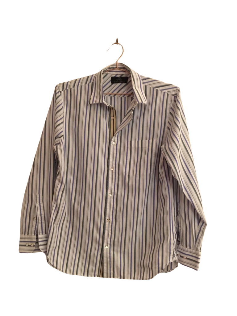 A Shirt Story: Blue and Green Striped Button Down with Green and Cream Striped Ribbon