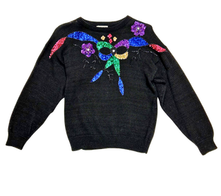 Vintage Jessica Stevens Sequin Bow Black Sweater - Size Medium