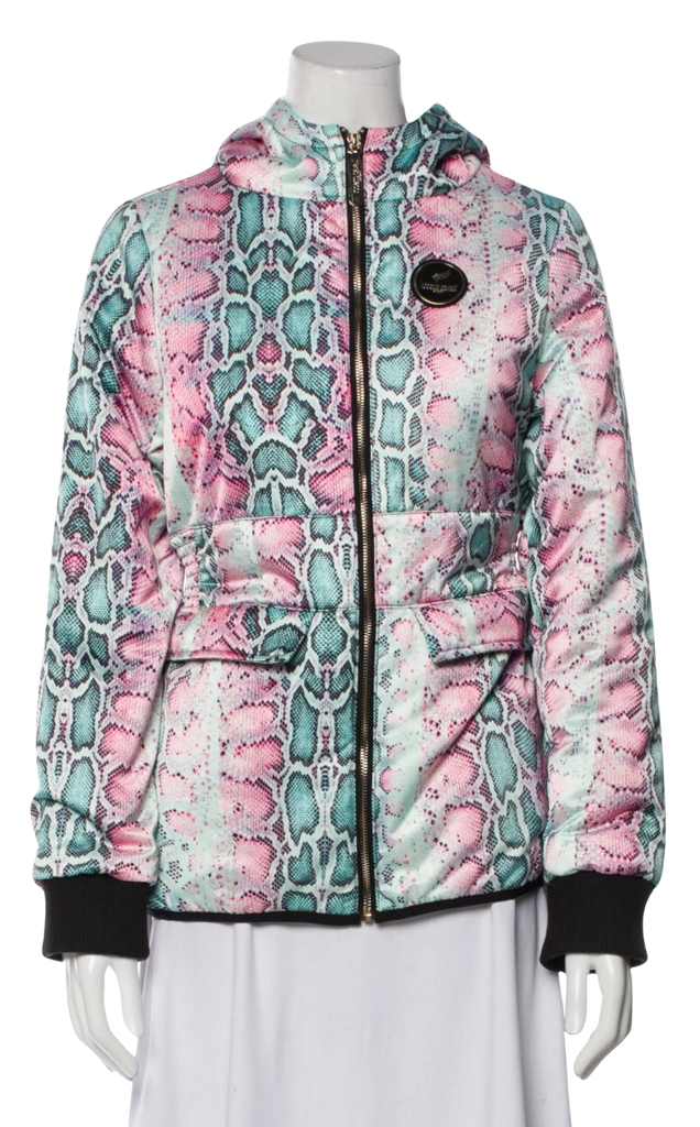 Robert Cavalli Pink and Blue Animal Print Puffer Jacket