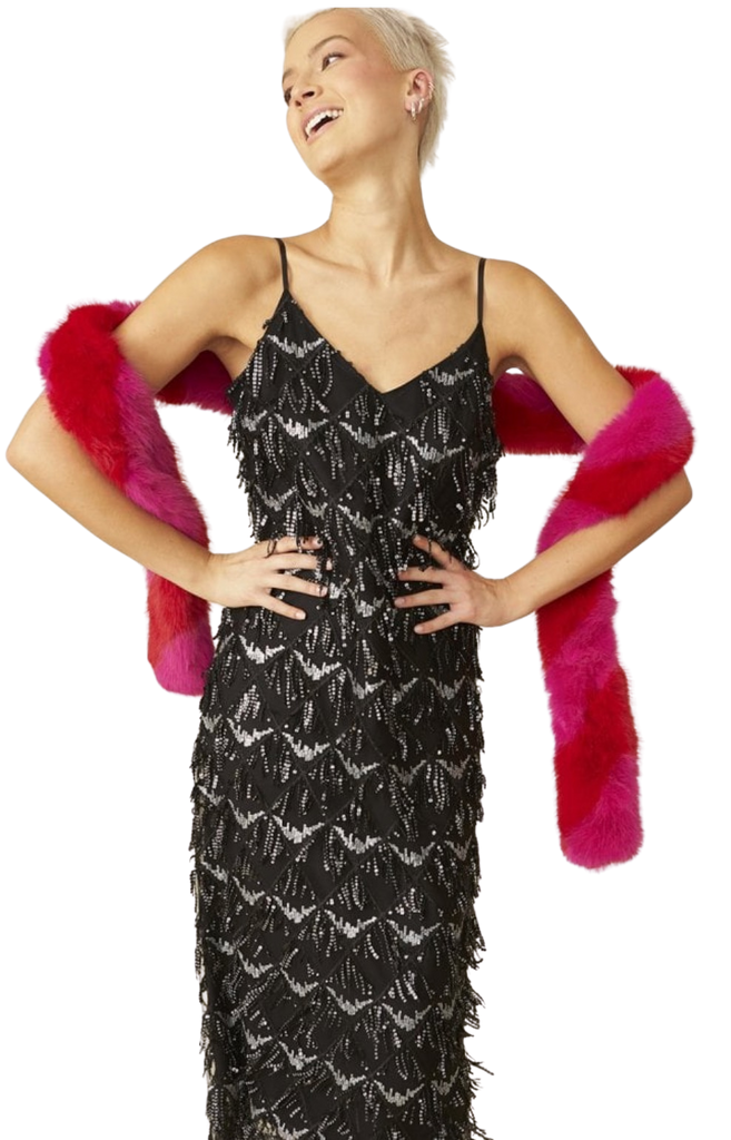 Jayley Pink and Red Faux Fur Barber Style Scarf