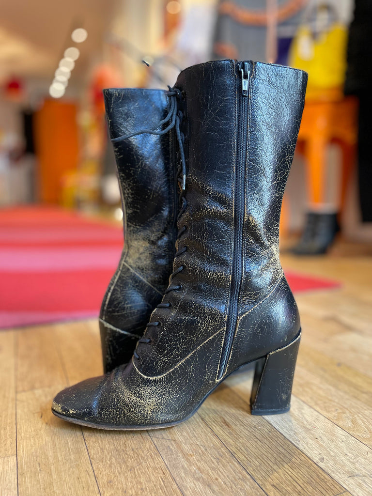 Vintage Miu Miu Crackled Leather Boots