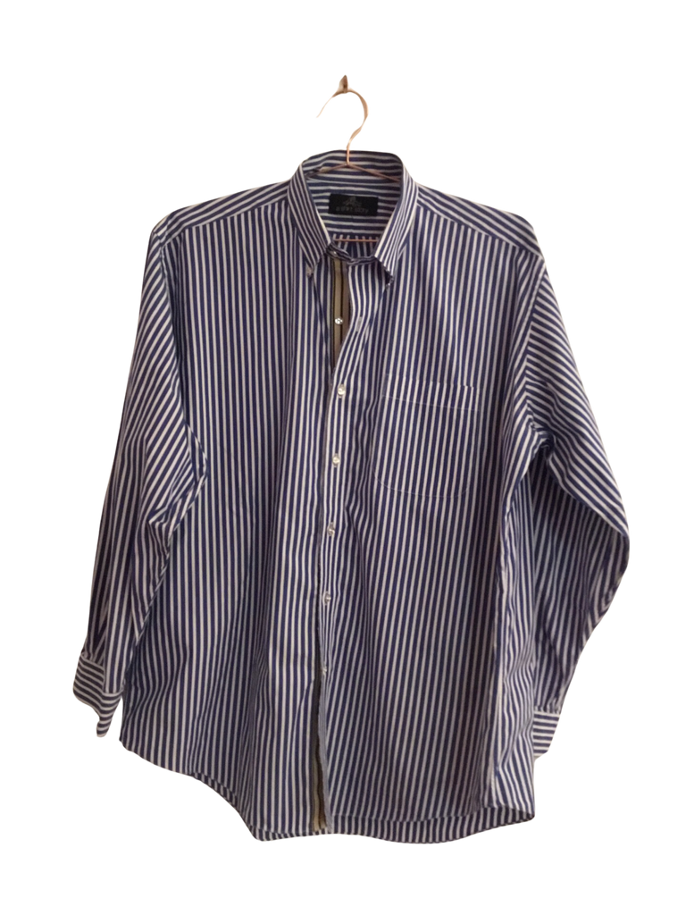 A Shirt Story: Blue and White Striped Button Down with Green and Cream Striped Ribbon