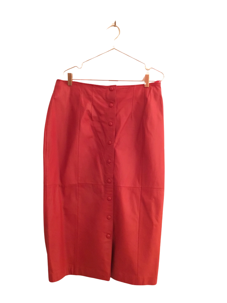 Vintage Full Length Red Leather Skirt - Size 8