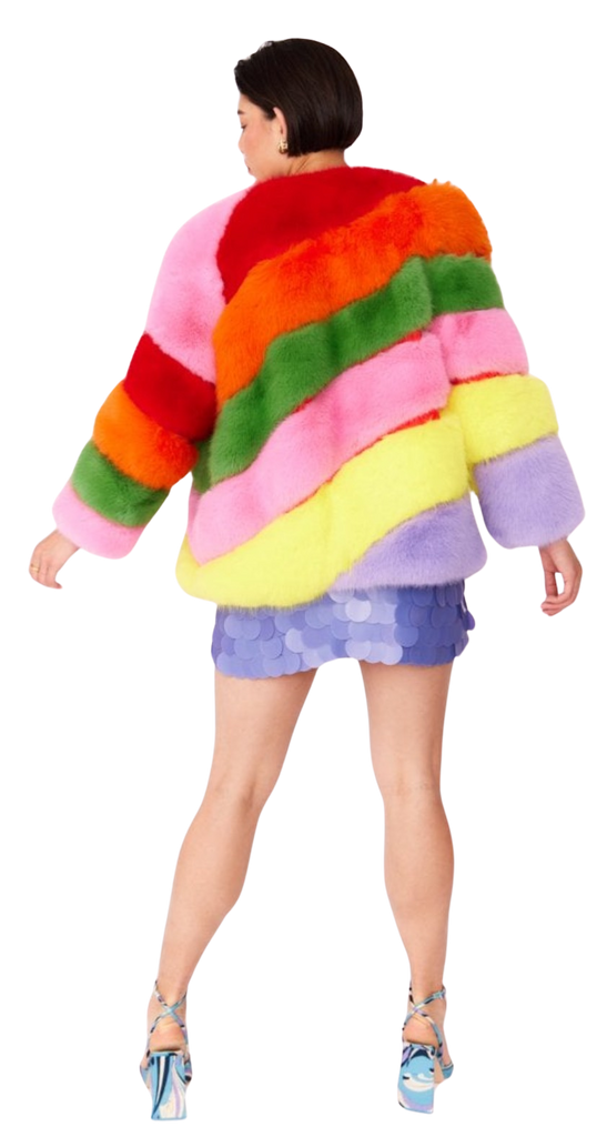Jayley Gaga Faux Fur Striped Rainbow Coat