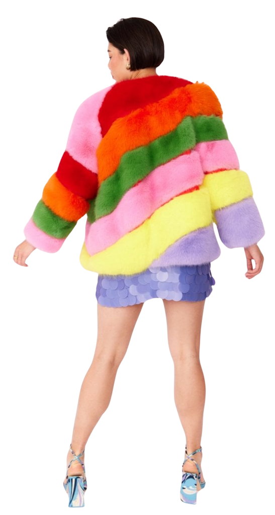 Jayley Gaga Faux Fur Striped Rainbow Coat: Large/Extra Large