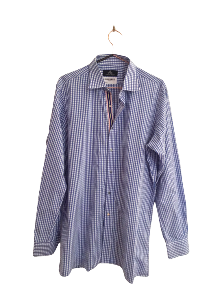 A Shirt Story: Blue Gingham Button Down with Pink and Navy Striped Ribbon