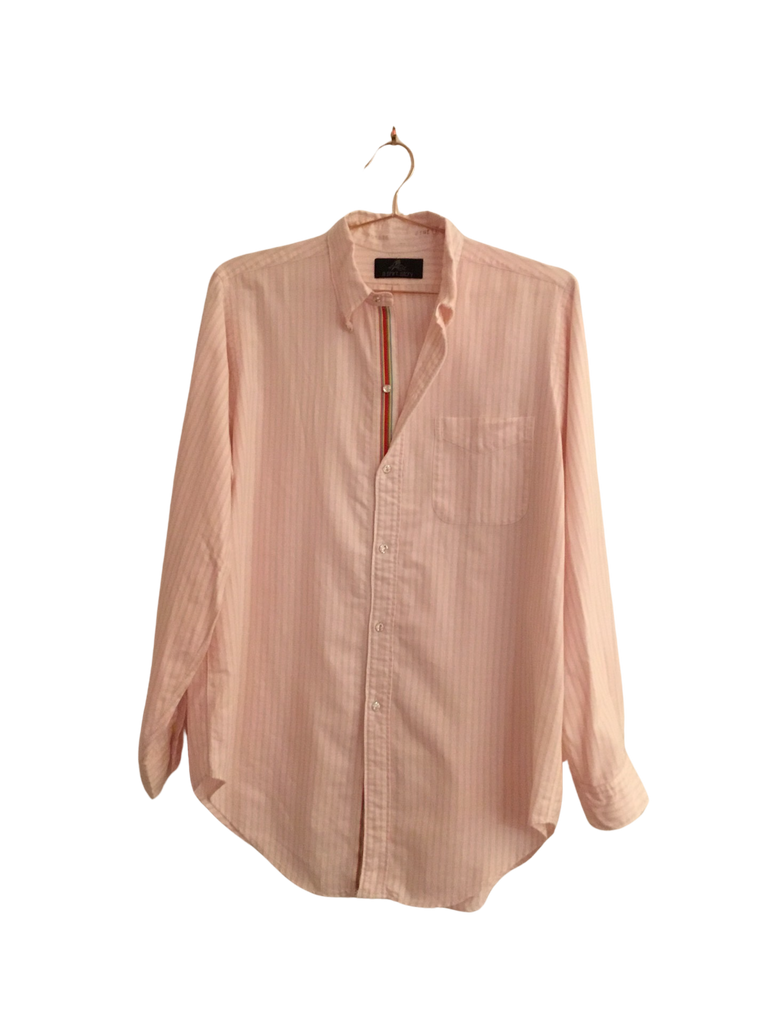 A Shirt Story: Pink and White Striped Button Down with Multi Color Ribbon