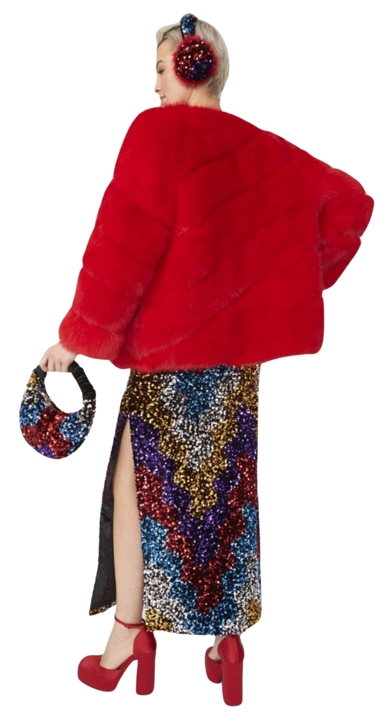 Red Jayley Striped Faux Fur Gaga Coat: Small/Medium