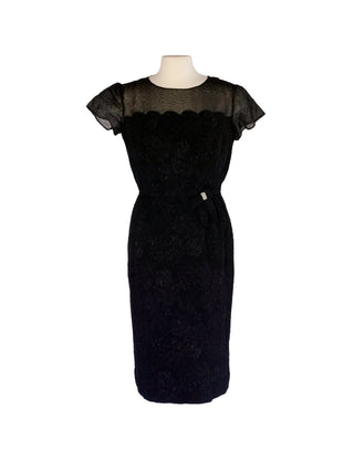 Vintage Chiffon-paneled Black Dress - Size Large