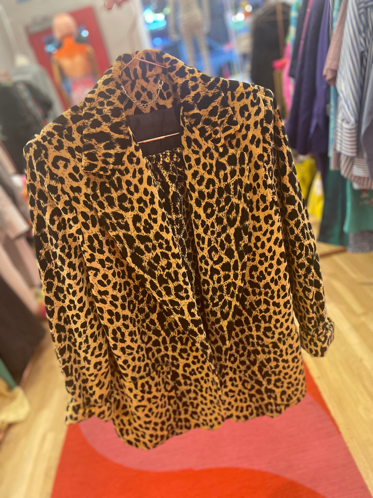 Vintage 1980's Leopard Skirt Suit Set - Large