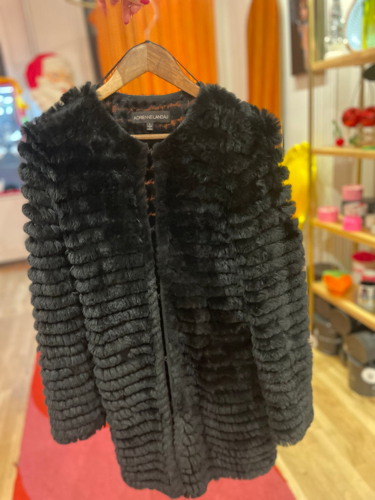 Adrenne Landau Black Knitted Rabbit Fur Jacket: Size Small