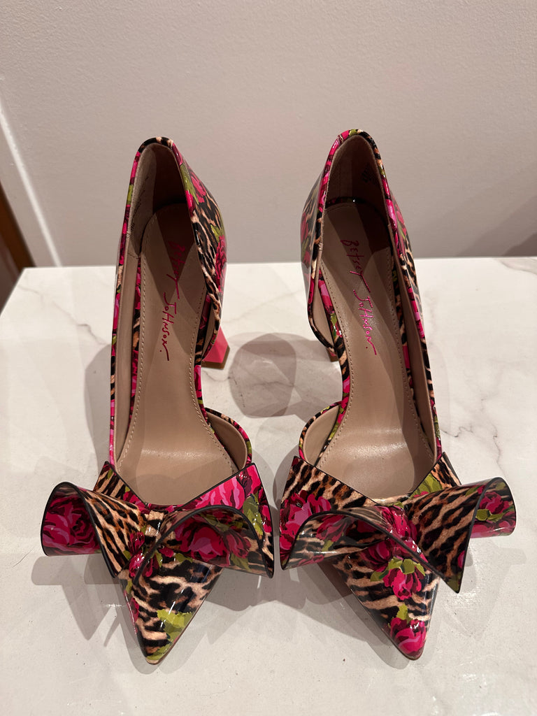 Betsey Johnson Leopard Floral Pink Heels