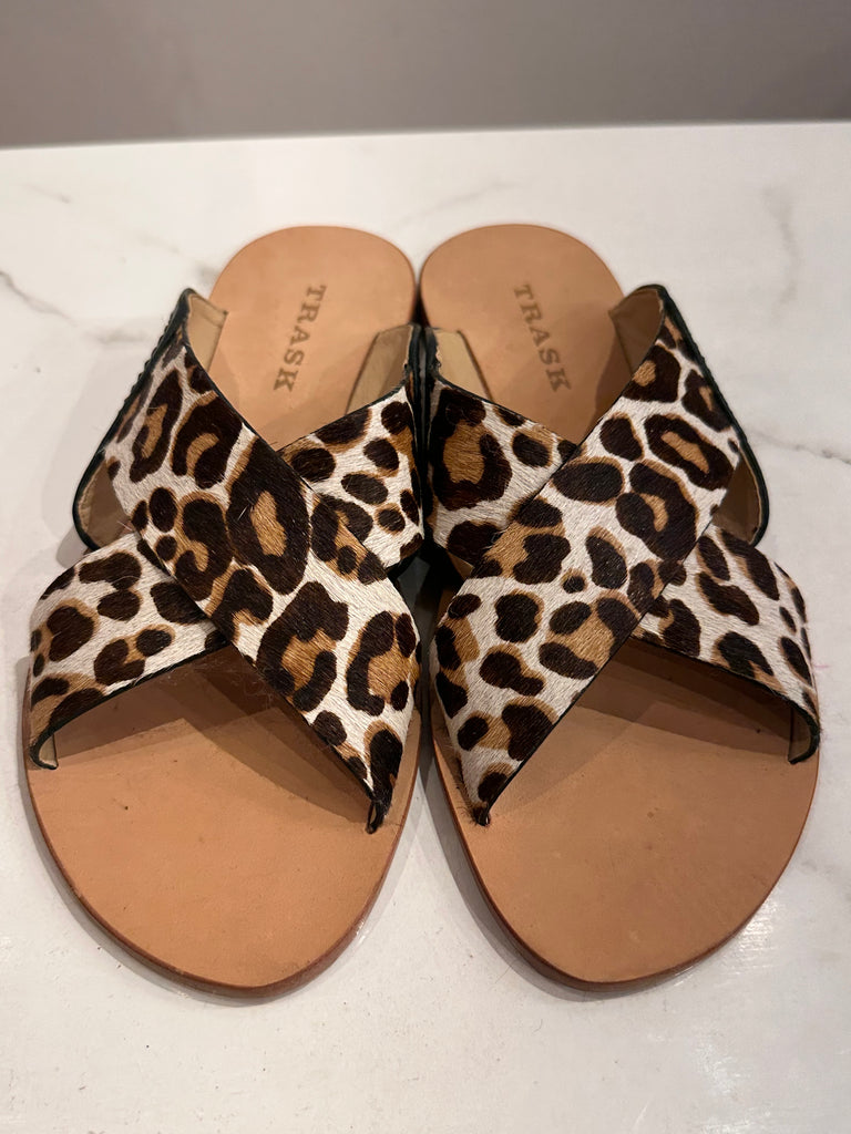 Trask White Leopard Sandals - Size 8