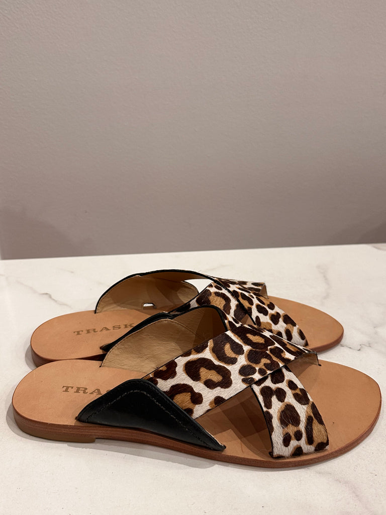 Trask White Leopard Sandals - Size 8