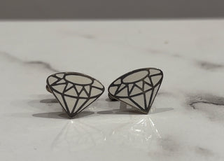 Sterling Silver White Enamel Diamond Cufflinks