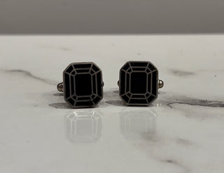 Sterling Silver Black Emerald Shape Cufflinks