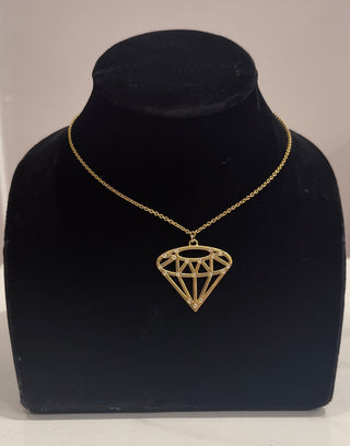 18K Large Diamond Outline Necklace with Diamonds - 16inches