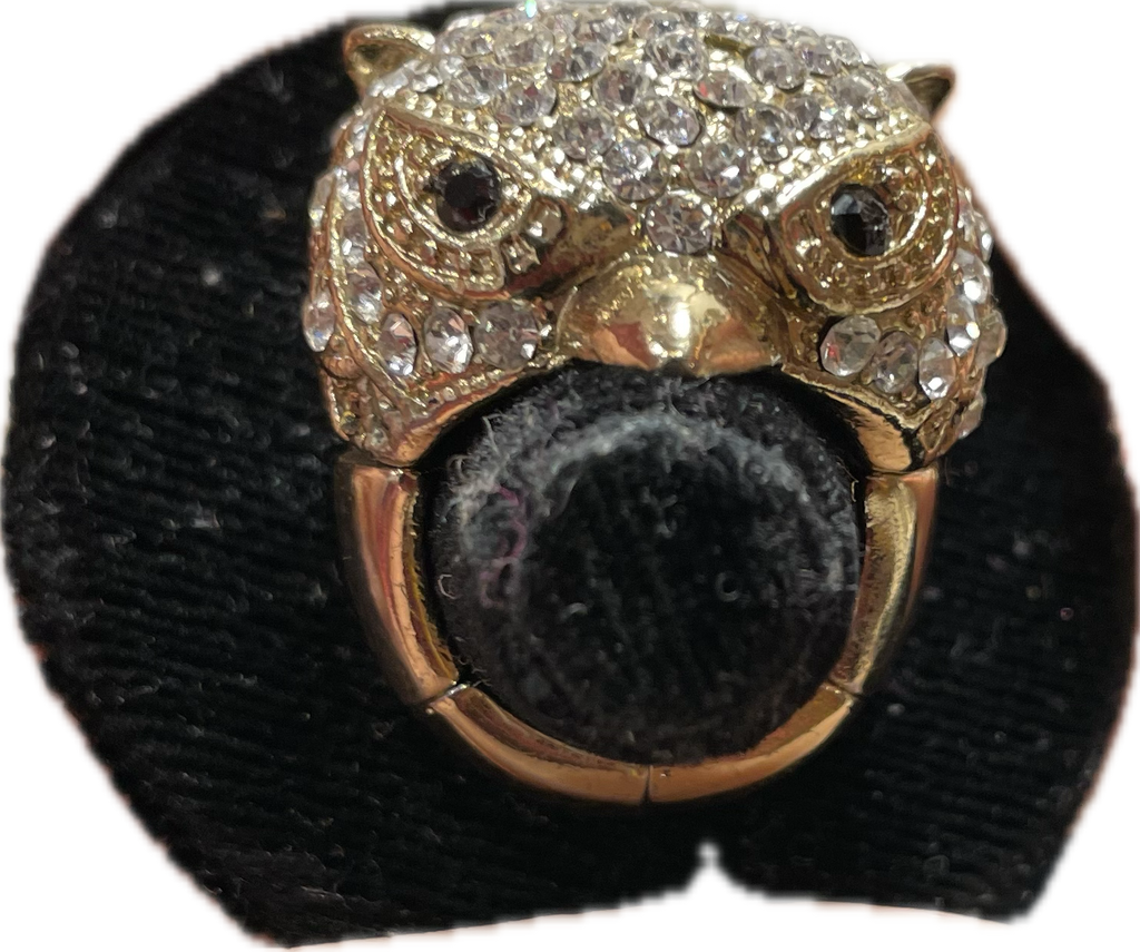 Vintage Rhinestone Owl Ring