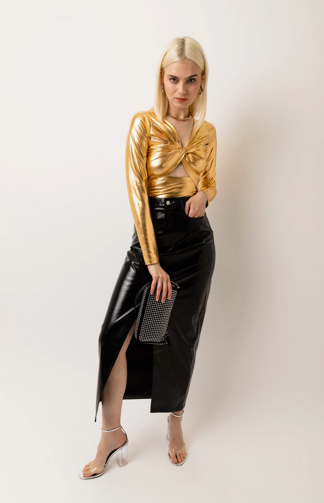Amy Lynn BLACK Metallic Maxi Skirt Large