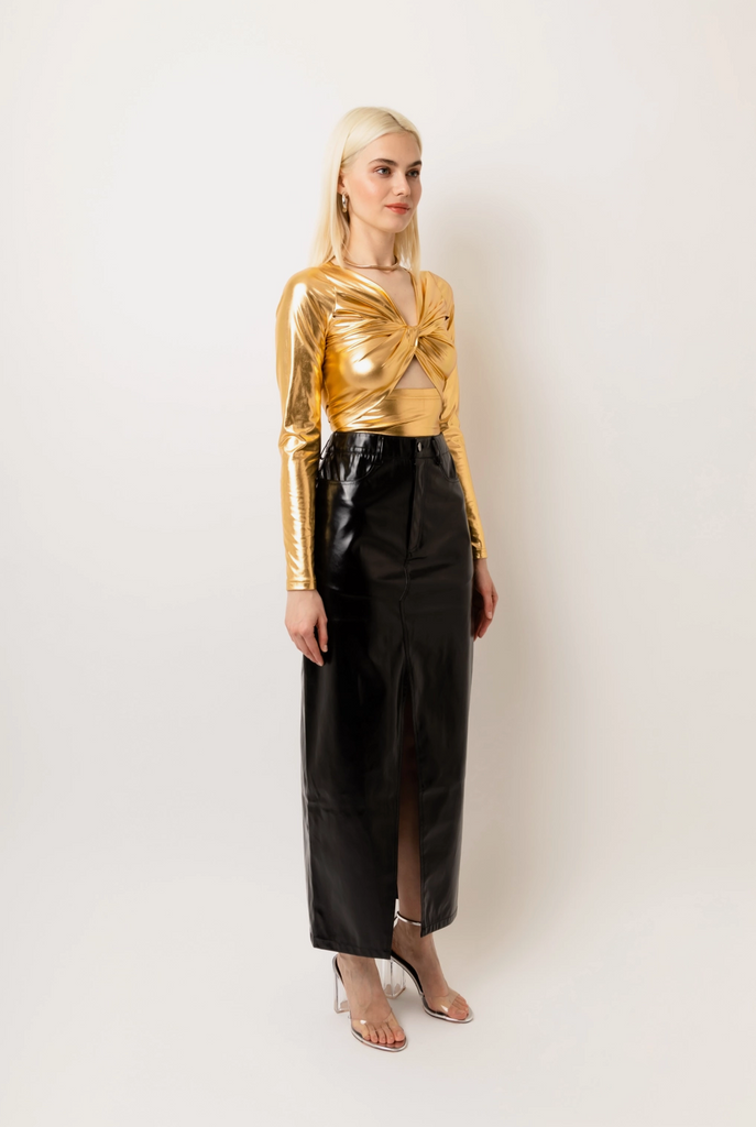 Amy Lynn BLACK Metallic Maxi Skirt Medium