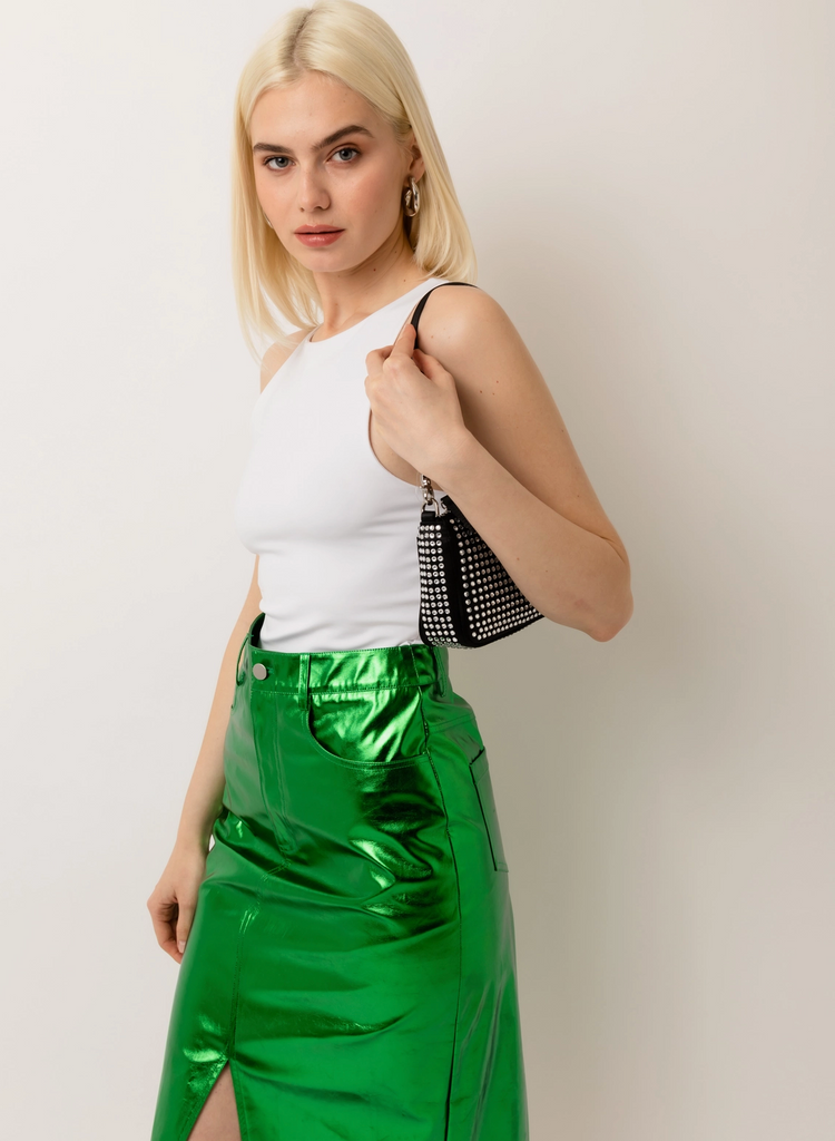 Amy Lynn GREEN Metallic Maxi Skirt Small
