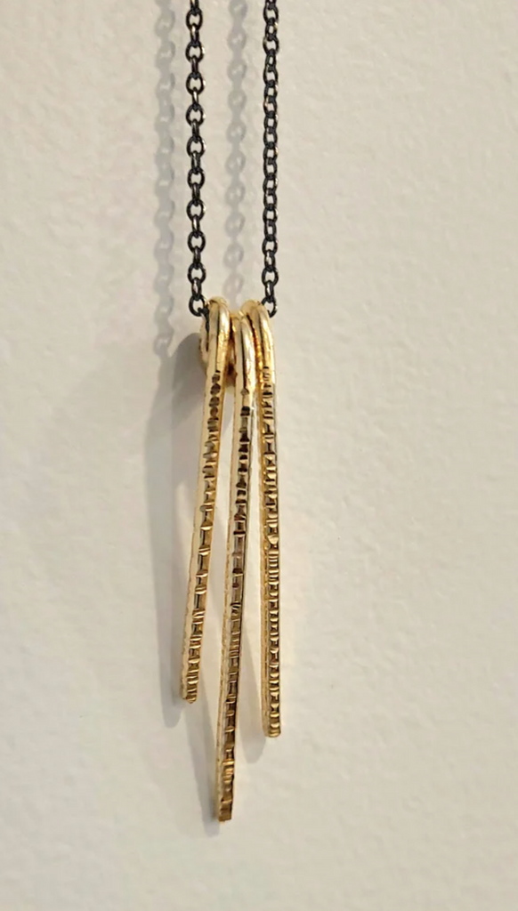 Gold-filled 3 Hook Necklace on Oxidized Silver Chain