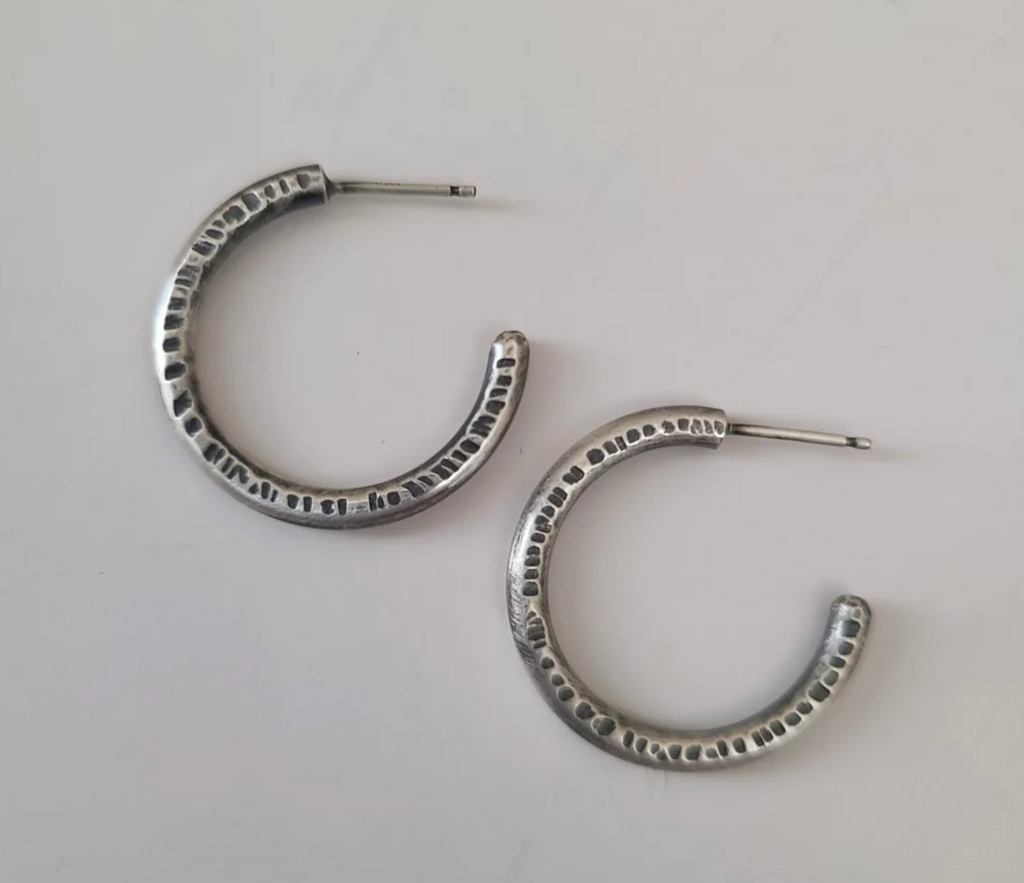 Oxidized Silver Punch Hoops