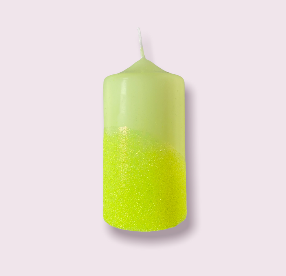 Dip Dye Glitter Candle Pillar: Yellow