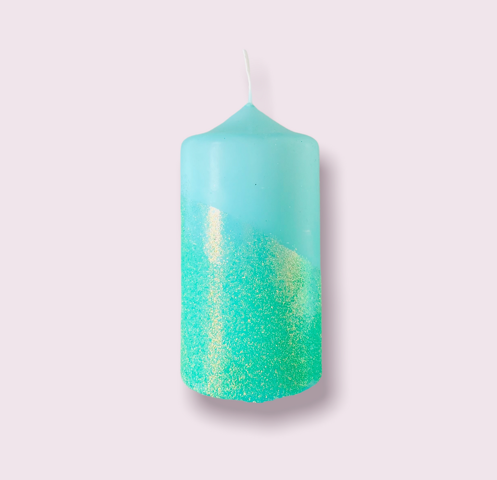 Dip Dye Glitter Candle Pillar: Mint