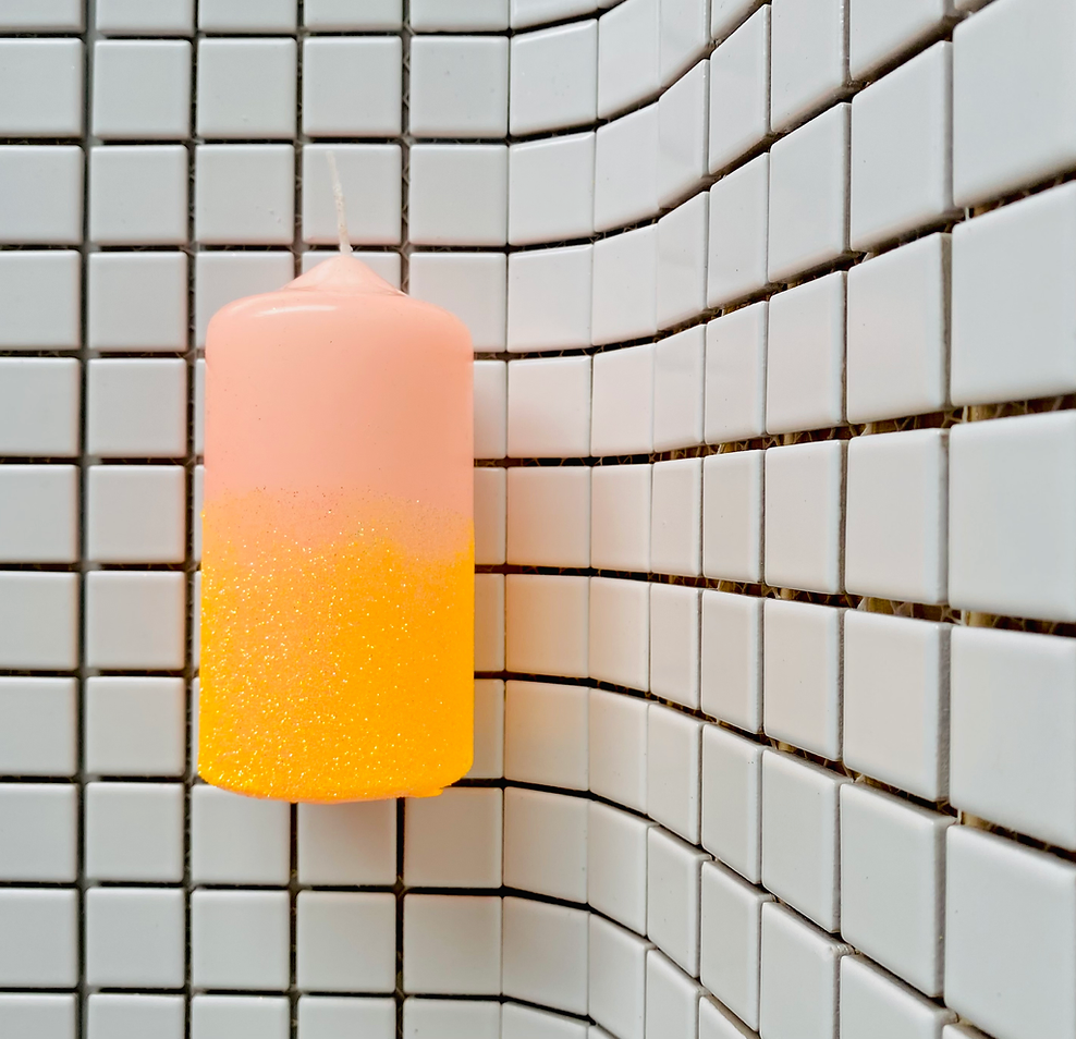 Dip Dye Glitter Candle Pillar: Orange