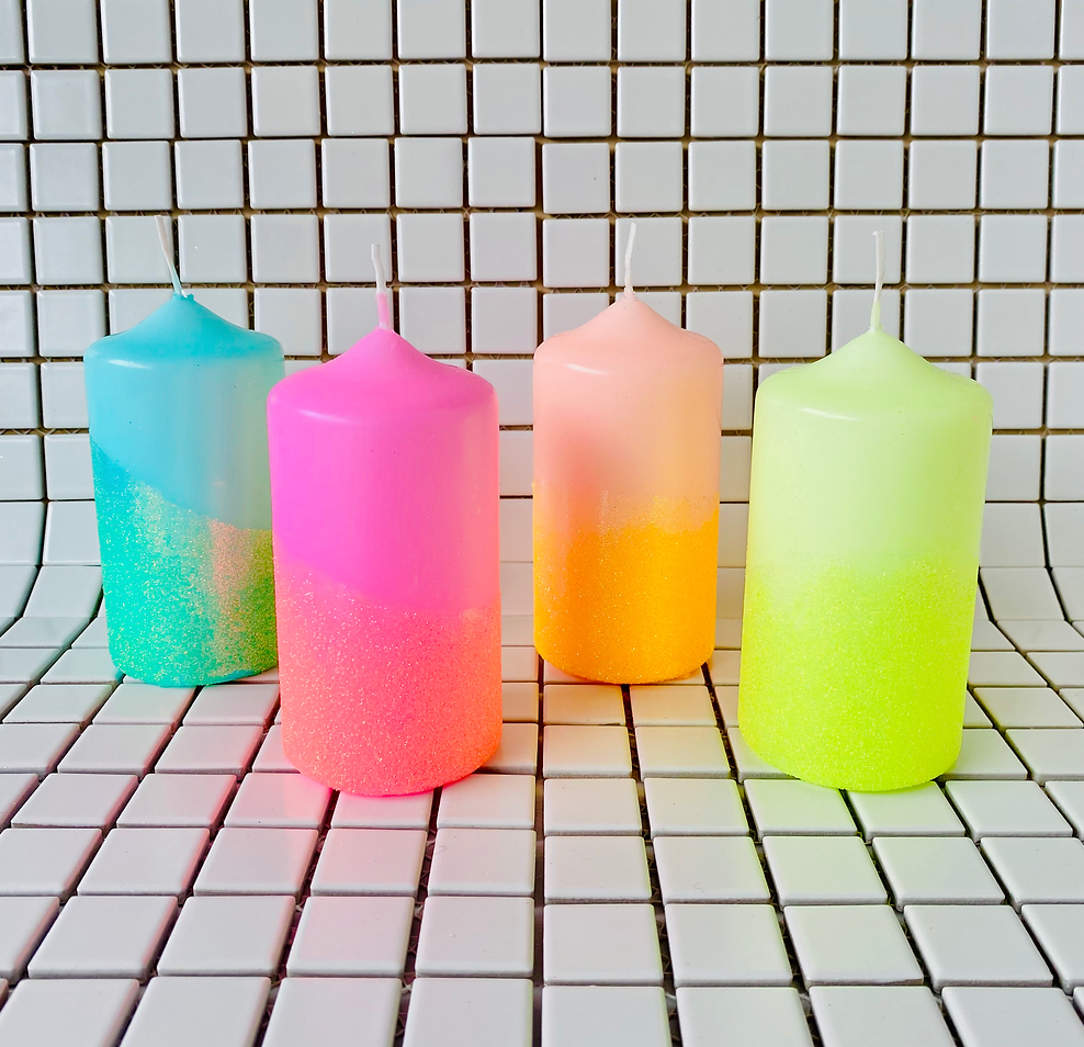 Dip Dye Glitter Candle Pillar: Orange