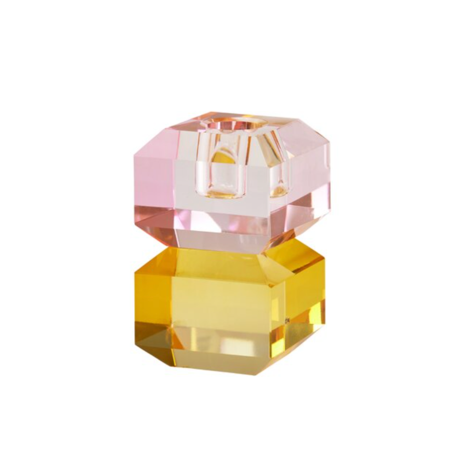 Pink & Yellow Diamond Crystal Glass Candle Holder