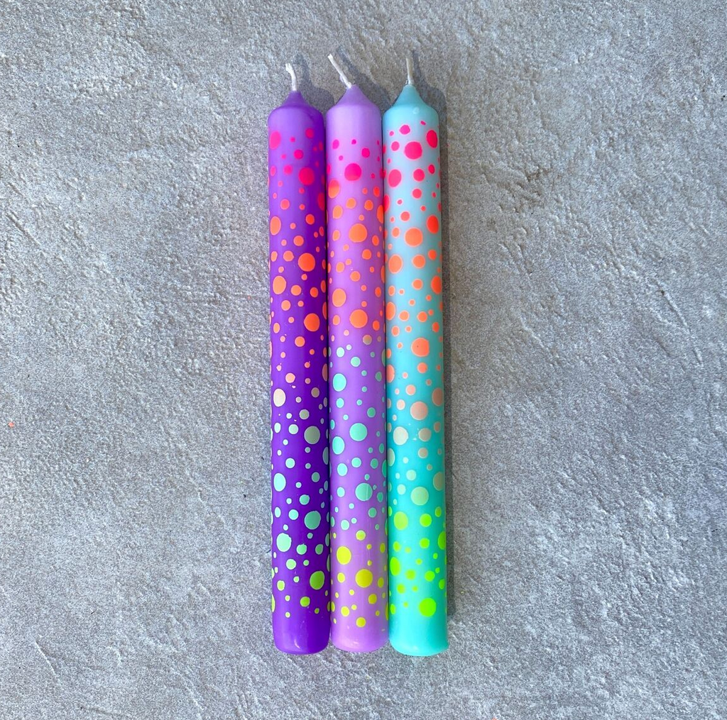 Set of 3 Dip Dye Graphic Lights Candles: Dots 401
