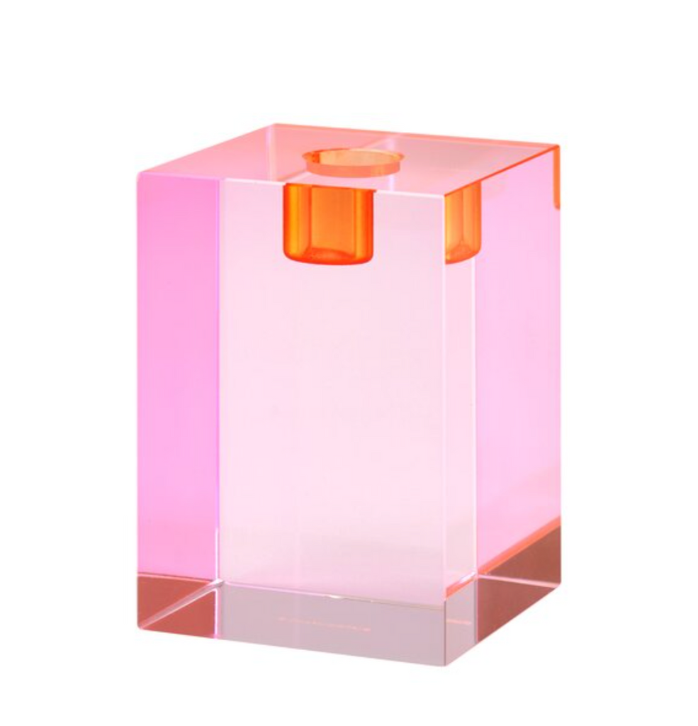 Pink & Orange Crystal Glass Cube Candle Holder