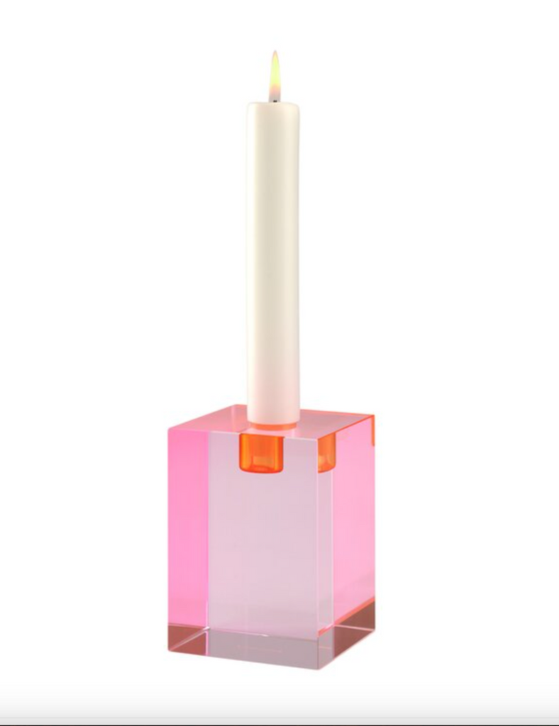 Pink & Orange Crystal Glass Cube Candle Holder