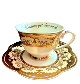 Demure Yet Demented Vintage Style Teacup and Saucer