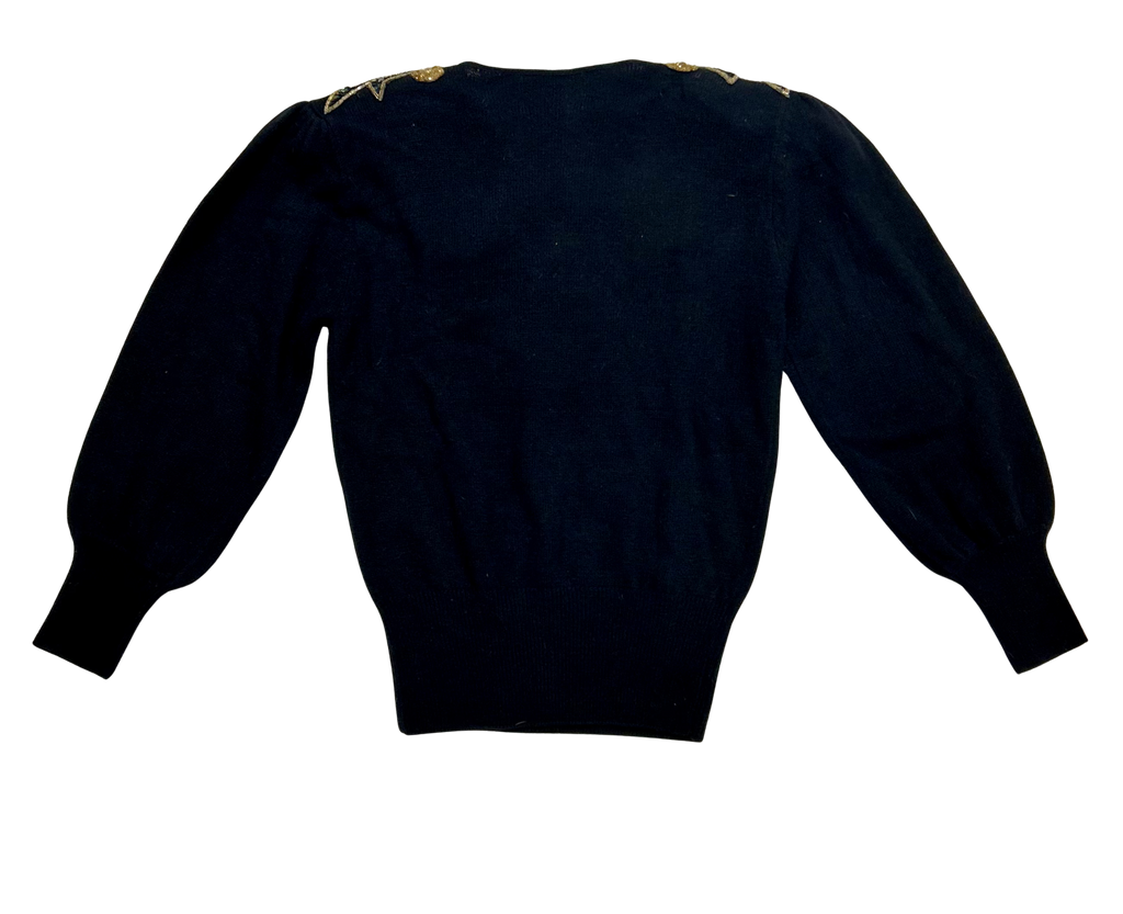 1980's Maurada Collection Black Sequin Statement Sweater - Size Medium