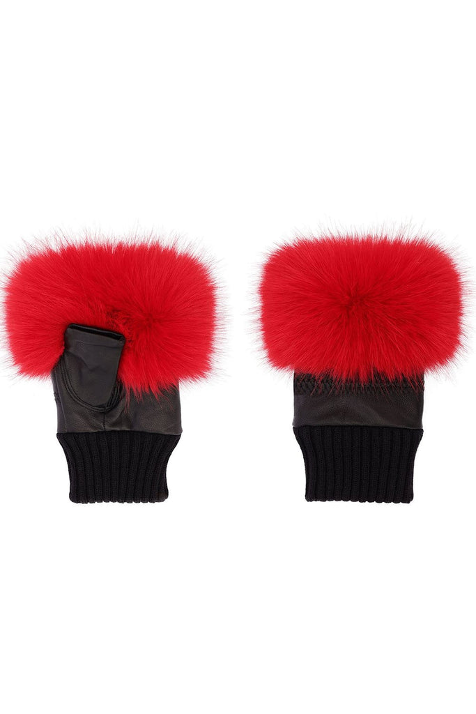 Leather and Faux Fur Gloves - Red