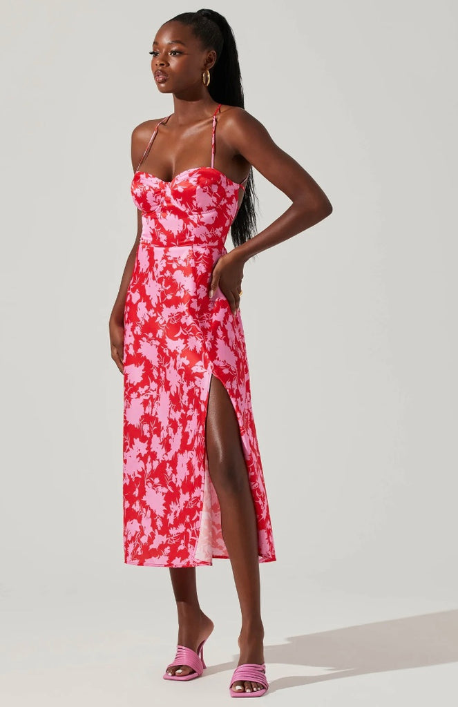 Gala Dress Red Pink Floral
