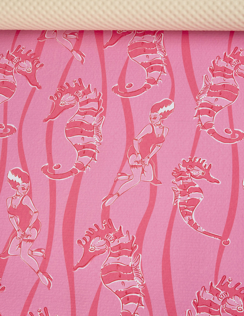 Bride of Frankenstein Seahorse Yoga Mat - Pink